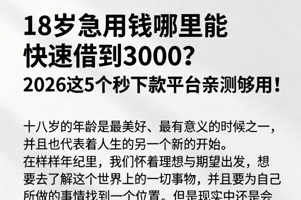 18岁急用钱哪里能快速借到3000?2026这5个秒下款平台亲测够用!