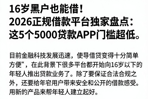 16岁黑户也能借!2026正规借款平台独家盘点:这5个5000贷款APP门槛超低