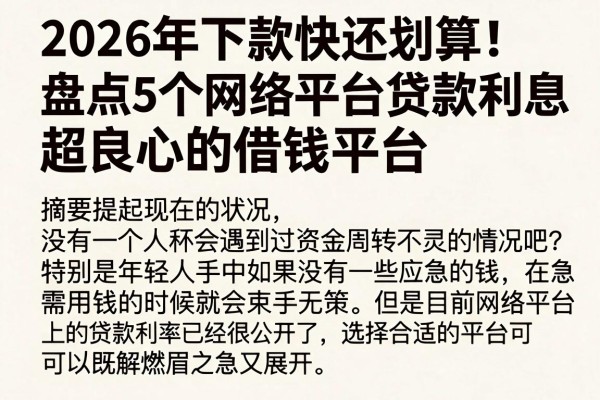 2026年下款快还划算!盘点5个网络平台贷款利息超良心的借钱平台