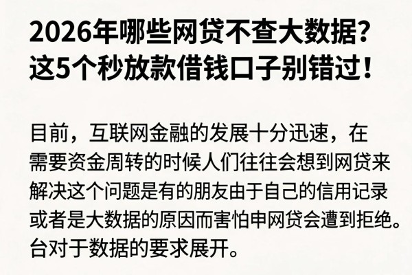 2026年哪些网贷不查大数据?这5个秒放款借钱口子别错过!