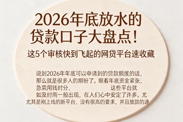 2026年底放水的贷款口子大盘点！这5个审核快到飞起的网贷平台速收藏
