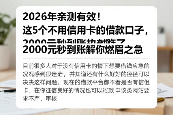 2026年亲测有效!这5个不用信用卡的借款口子,2000元秒到账解你燃眉之急