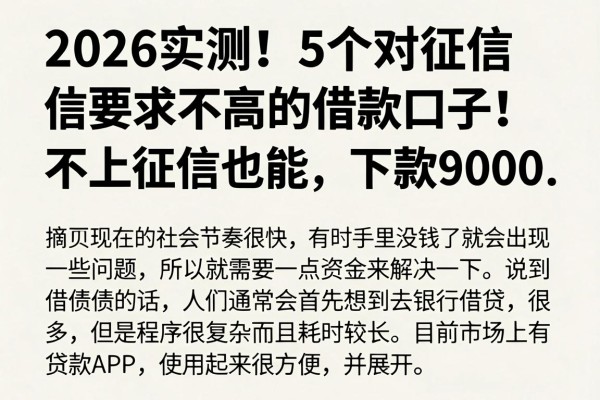 2026实测!5个对征信要求不高的借款口子,不上征信也能下款9000