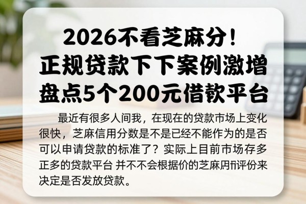 2026不看芝麻分!正规贷款下款案例激增,盘点5个2000元借款平台