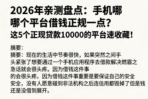2026年亲测盘点:手机哪个平台借钱正规一点?这5个正规贷款10000的平台速收藏!