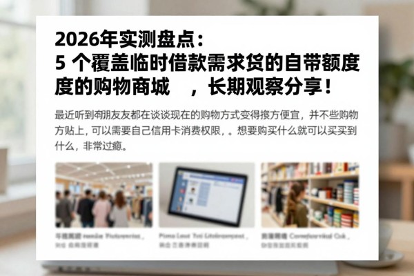 2026年实测盘点：5个覆盖临时借款需求的自带额度的购物商城，长期观察分享！