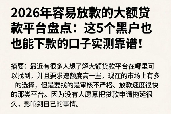 2026年容易放款的大额贷款平台盘点:这5个黑户也能下款的口子实测靠谱!