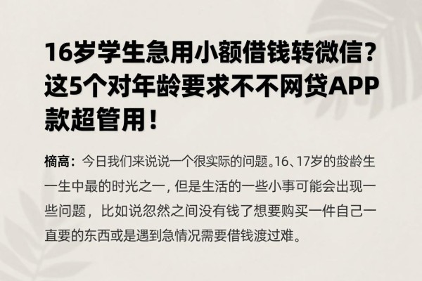 16岁学生急用小额借钱转微信?这5个对年龄要求不高的网贷APP秒下款超管用!