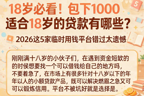 18岁必看！包下1000适合18岁的贷款有哪些？2026这5家临时用钱平台错过太遗憾