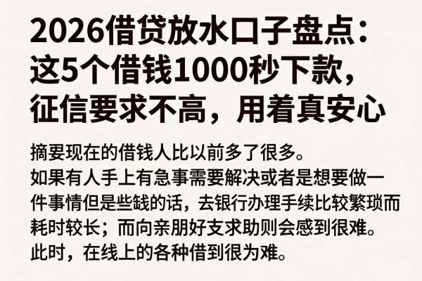 2026借贷放水口子盘点:这5个借钱1000秒下款、征信要求不高,用着真安心