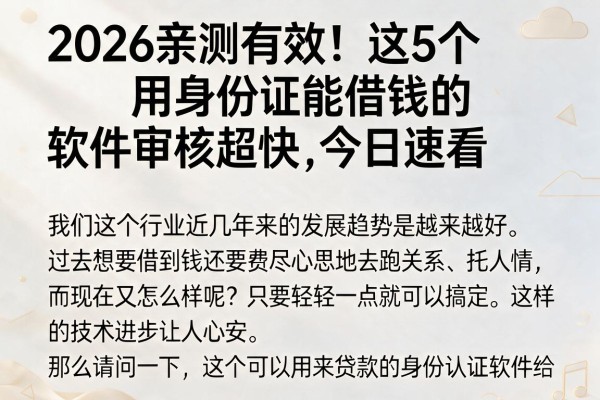 2026亲测有效！这5个用身份证能借钱的软件审核超快，今日速看