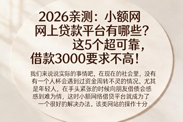 2026亲测：小额网上贷款平台有哪些？这5个超可靠，借款3000要求不高！