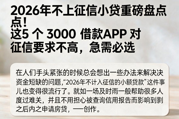2026年不上征信小贷重磅盘点！这5个3000借款APP对征信要求不高，急需必选