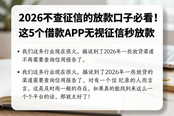 2026不查征信的放款口子必看!这5个借款APP无视征信秒放款