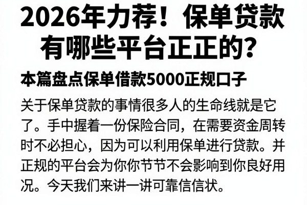 2026年力荐!保单贷款有哪些平台正规的?本篇盘点保单借款5000正规口子