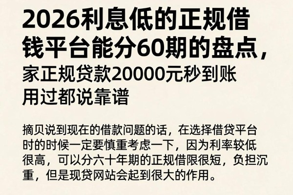 2026利息低的正规借钱平台能分60期的盘点,家正规贷款20000元秒到账,用过都说靠谱