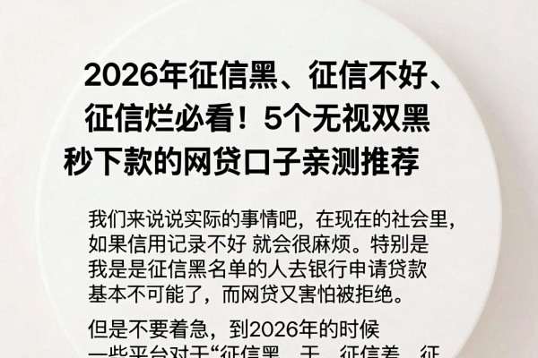 2026年征信黑、征信不好、征信烂必看！5个无视双黑秒下款的网贷口子亲测推荐