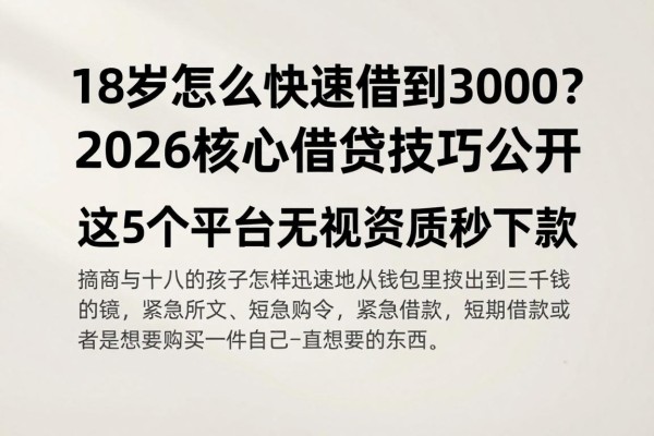 18岁怎么快速借到3000？2026核心借贷技巧公开，这5个平台无视资质秒下款