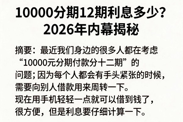 10000分期12期利息多少？2026年内幕揭秘，附50000分期口子利息实测