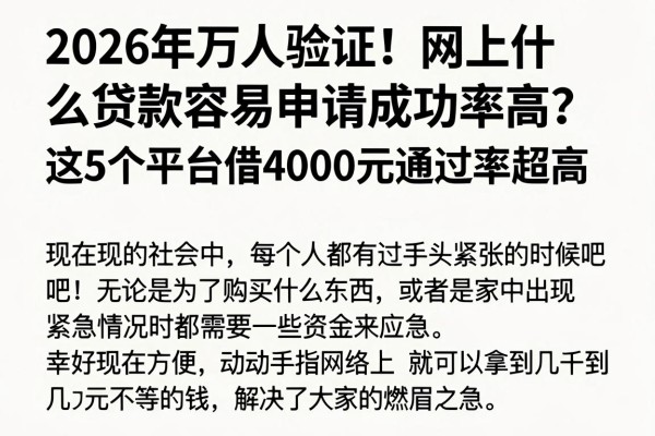2026年万人验证！网上什么贷款容易申请成功率高？这5个平台借4000元通过率超高