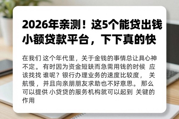 2026年亲测！这5个能贷出钱的小额贷款平台，下款真的快