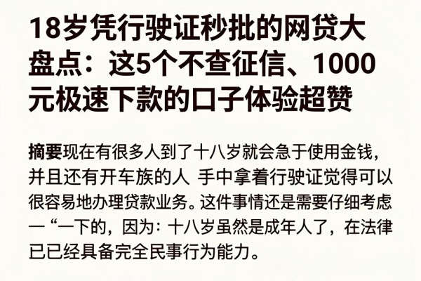 18岁凭行驶证秒批的网贷大盘点:这5个不查征信、1000元极速下款的口子体验超赞