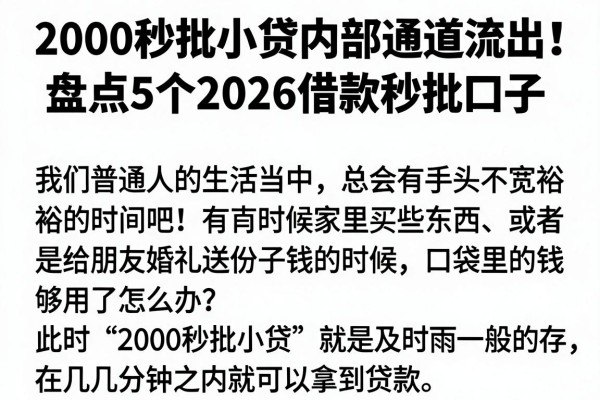 2000秒批小贷内部通道流出!盘点5个2026借款秒批口子