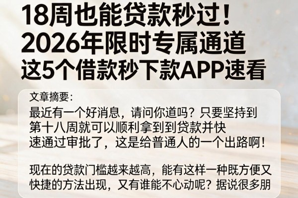 18周也能贷款秒过！2026年限时专属通道，这5个借款秒下款APP速看
