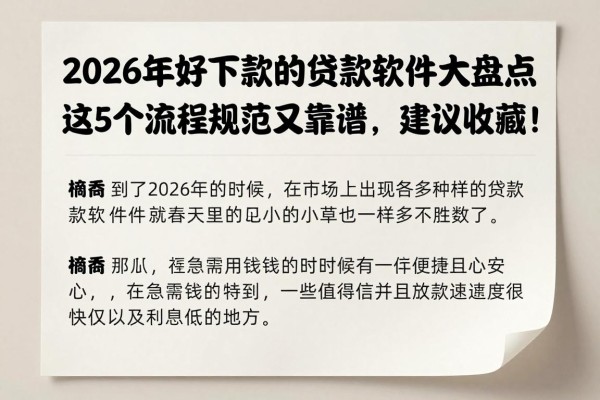 2026年好下款的贷款软件大盘点,这5个流程规范又靠谱,建议收藏!