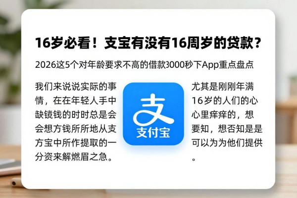 16岁必看！支付宝有没有16周岁的贷款？2026这5个对年龄要求不高的借款3000秒下App重点盘点