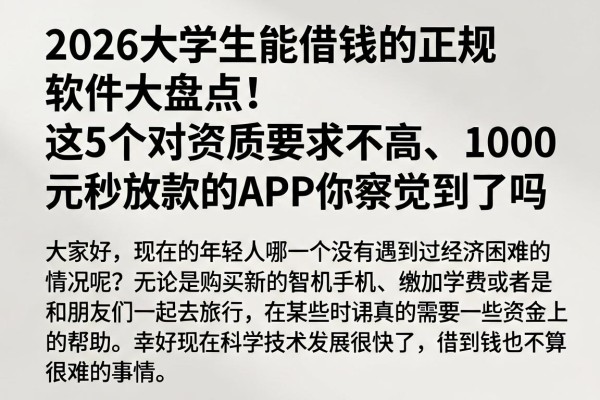 2026大学生能借钱的正规软件大盘点!这5个对资质要求不高、1000元秒放款的APP你察觉到了吗