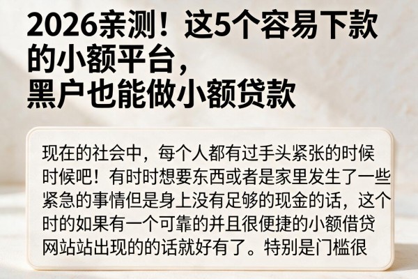 2026亲测！这5个容易下款的小额平台，黑户也能做小额贷款