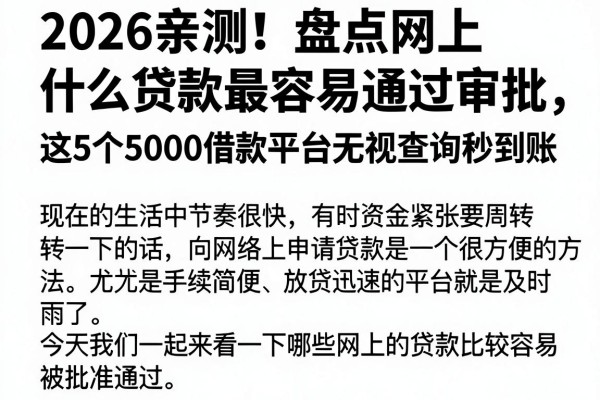 2026亲测!盘点网上什么贷款最容易通过审批,这5个5000借款平台无视查询秒到账
