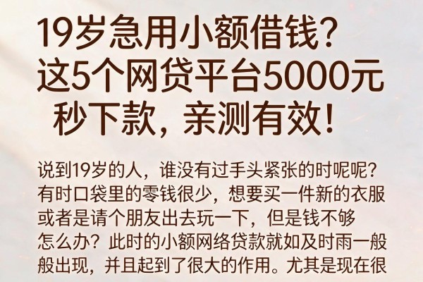 19岁急用小额借钱？这5个网贷平台5000元秒下款，亲测有效！