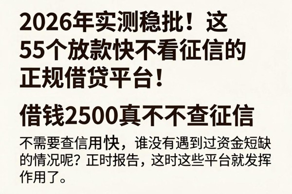 2026年实测稳批!这5个放款快不看征信的正规借贷平台,借钱2500真不查征信