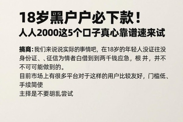 18岁黑户必下款!人人2000这5个口子真心靠谱速来试