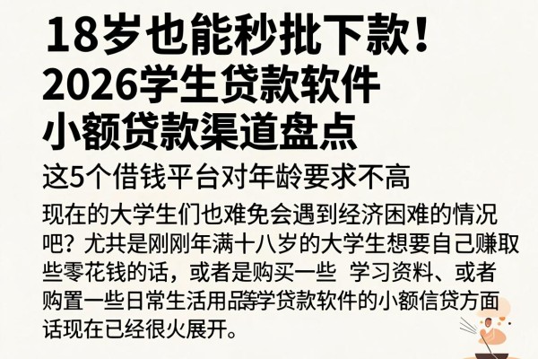 18岁也能秒批下款!2026学生贷款软件小额贷款渠道盘点,这5个借钱平台对年龄要求不高
