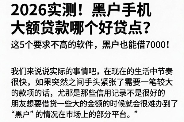 2026实测!黑户手机大额贷款哪个好贷点?这5个要求不高的软件,黑户也能借7000!