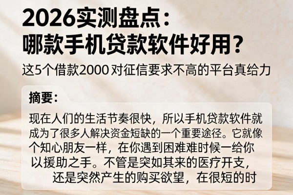 2026实测盘点：哪款手机贷款软件好用？这5个借款2000对征信要求不高的平台真给力