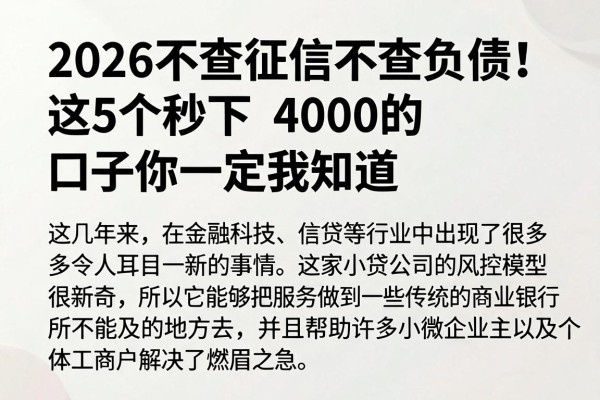 2026不查征信不查负债!这5个秒下4000的口子你一定要知道