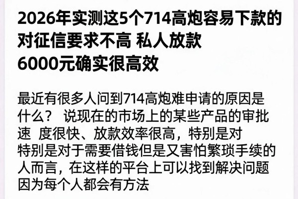 2026年实测这5个714高炮容易下款的,对征信要求不高私人放款6000元确实很高效