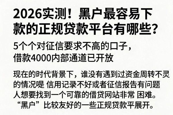 2026实测!黑户最容易下款的正规贷款平台有哪些?这5个对征信要求不高的口子,借款4000内部通道已开放