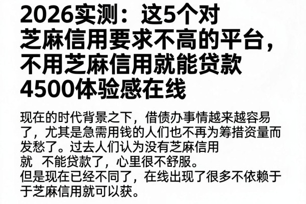 2026实测：这5个对芝麻信用要求不高的平台，不用芝麻信用就能贷款，4500体验感在线