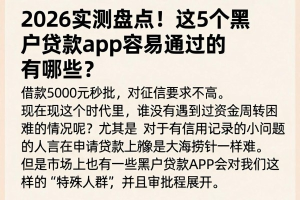 2026实测盘点!这5个黑户贷款app容易通过的有哪些?借款5000元秒批、对征信要求不高