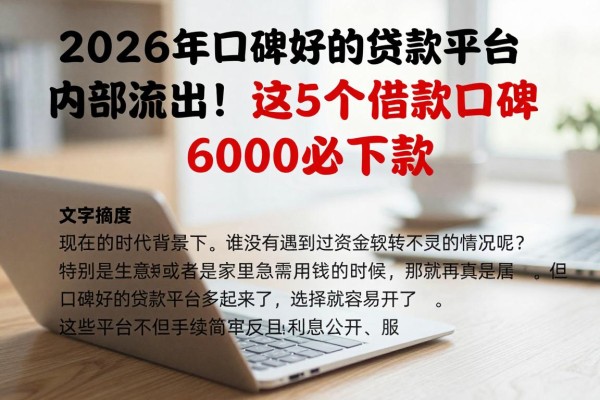 2026年口碑好的贷款平台内部流出！这5个借款口子口碑好，6000必下款