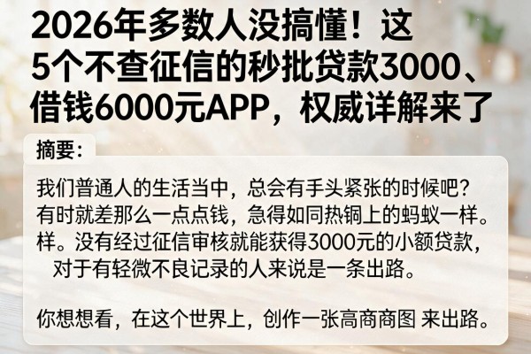 2026年多数人没搞懂！这5个不查征信的秒批贷款3000、借钱6000元APP，权威详解来了