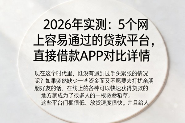 2026年实测：5个网上容易通过的贷款平台，直接借款APP对比详情