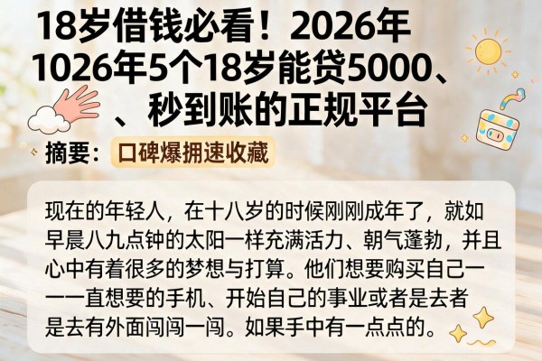 18岁借钱必看！2026年5个18岁能贷5000、秒到账的正规平台，口碑爆棚速收藏