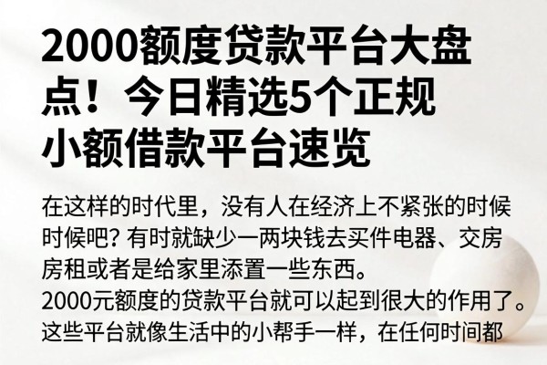 2000额度贷款平台大盘点!今日精选5个正规小额借款平台速览