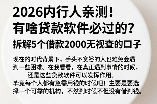 2026内行人亲测!有啥贷款软件必过的?拆解5个借款2000无视查的口子